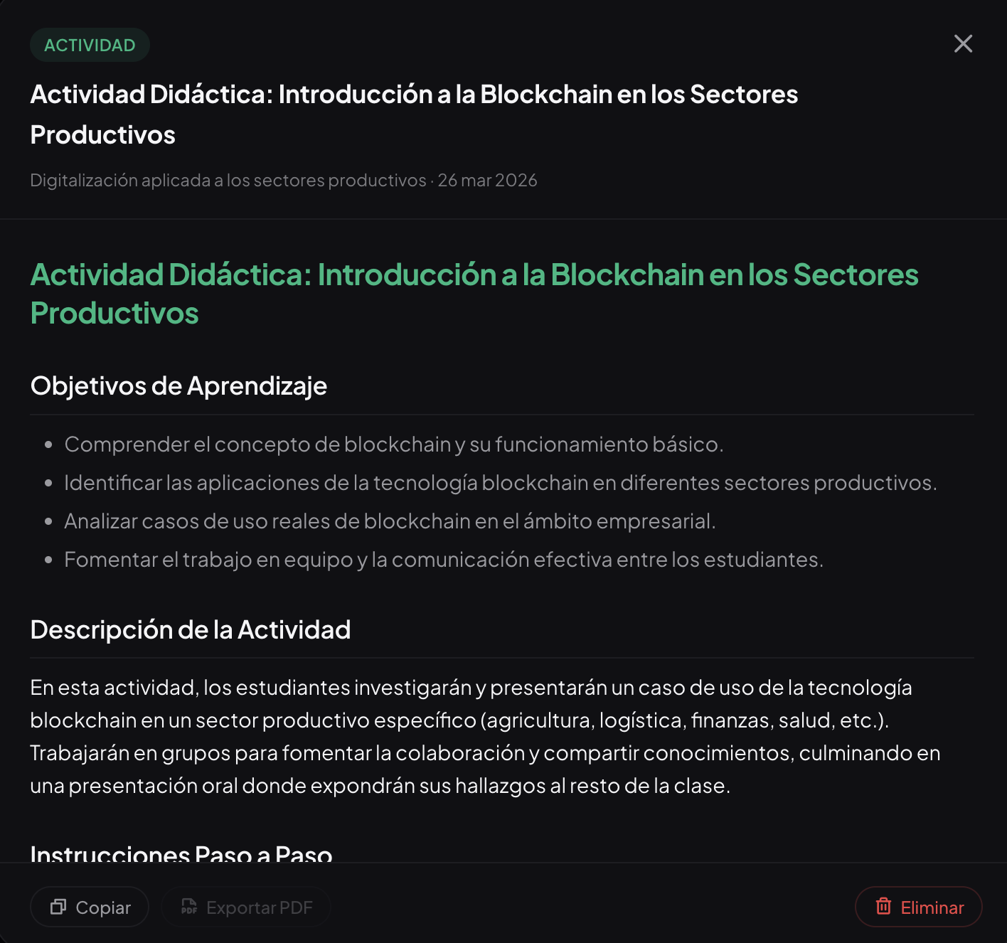 Vista de material detallado en la biblioteca de Mintly Edu